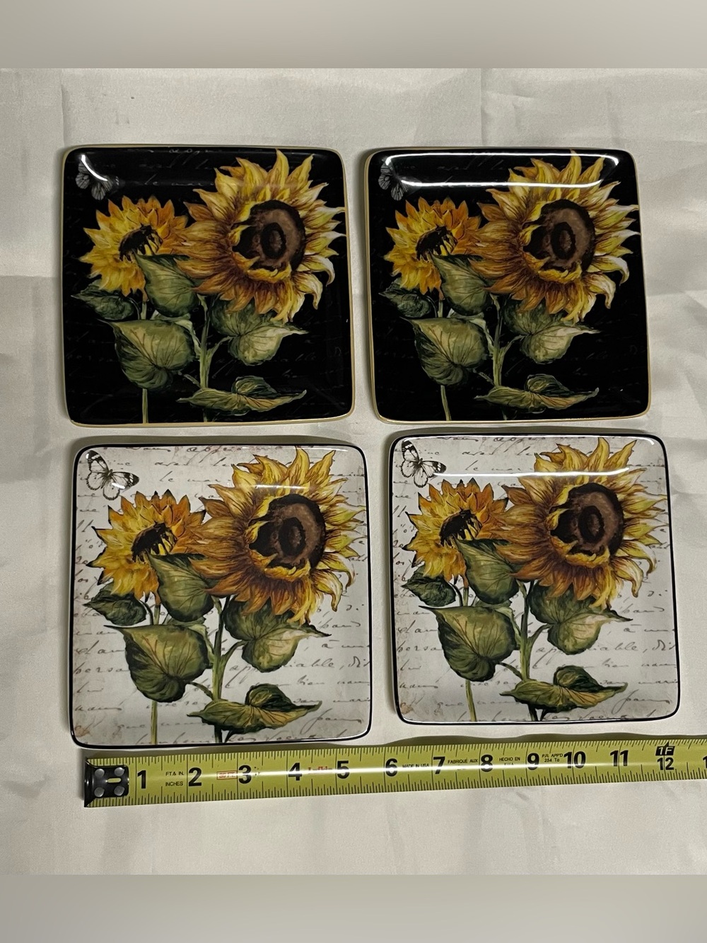 Sunflower Ceramic Small Plates - Set of 4, Yellow & Green
